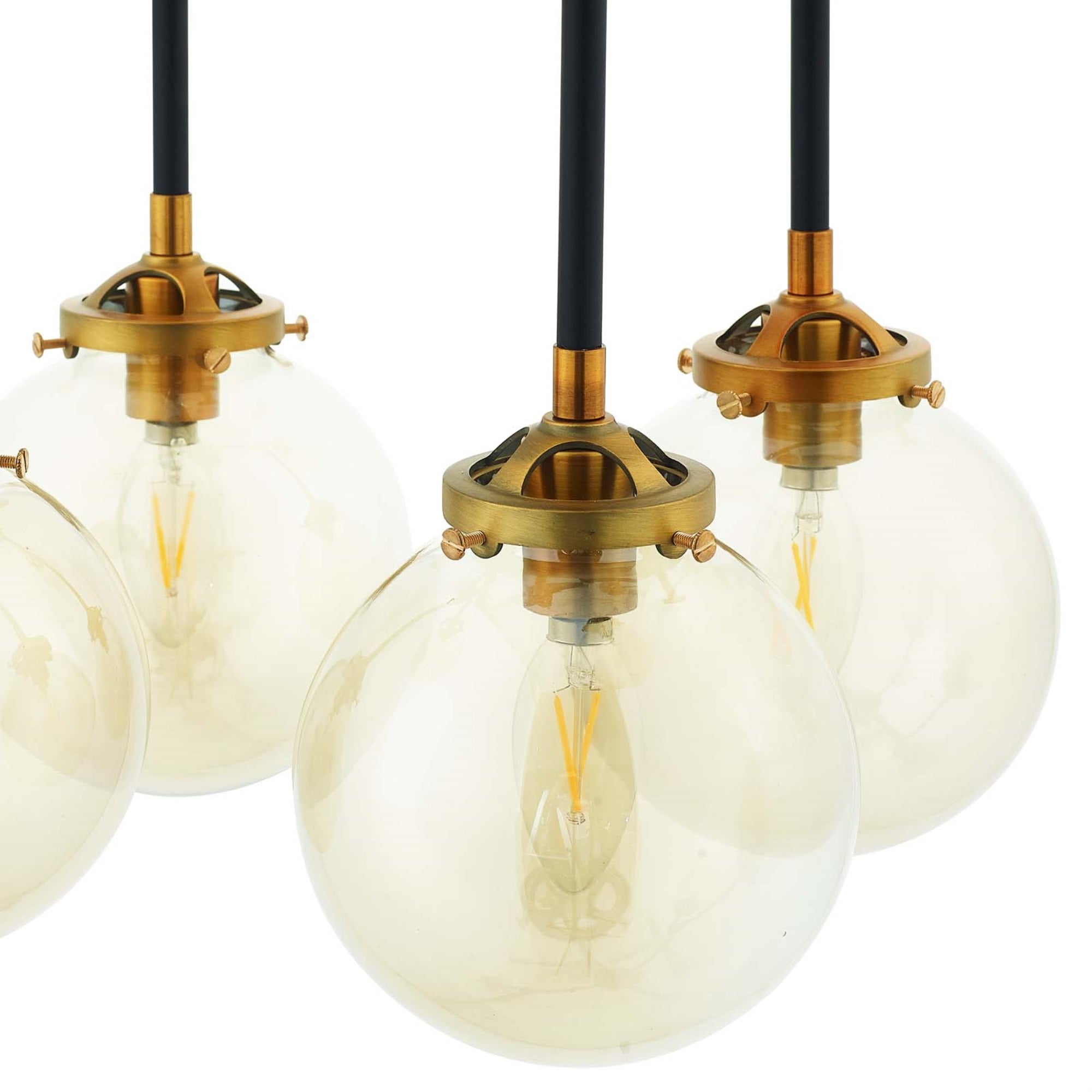 Ambition Pendant Chandelier - Industrial Retro Farmhouse Design - 8 Light Fixture - Matte Black/Antique Brass - Amber Glass Shad